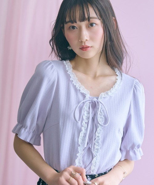 marun(マルン)の「<大きいサイズ>編み上げデザインカットソー marun(Tシャツ/カットソー・レディース・ラベンダー/オフホワイト/ネイビー・3L/LL/5L/4L/L)」の6枚目の写真