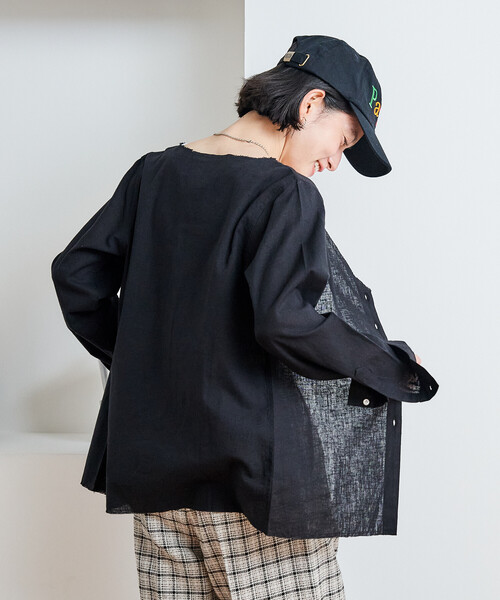 FREAK'S STORE(フリークスストア)の「インド Vネックシャツ(シャツ/ブラウス・レディース・サックスブルー/ブラック/オフホワイト/チャコール・フリ-)」の16枚目の写真