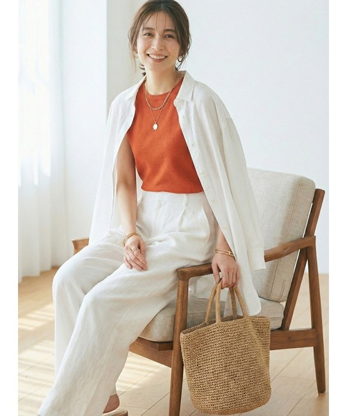 Belta attrice(ベルタアトリーチェ)の「【重ね着インナーに!接触冷感】クルーネック ハイツイストコットン100 ノースリーブ 薄手インナー レイヤード/袖なし(タンクトップ・レディース・ブラック/カーキ/ブルー/オレンジ/ライトグレー・FREE/M~L)」の13枚目の写真