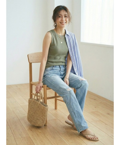 Belta attrice(ベルタアトリーチェ)の「【重ね着インナーに!接触冷感】クルーネック ハイツイストコットン100 ノースリーブ 薄手インナー レイヤード/袖なし(タンクトップ・レディース・ブラック/カーキ/ブルー/オレンジ/ライトグレー・FREE/M~L)」の15枚目の写真