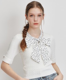 REDYAZEL（レディアゼル）の「ケーブルリボンタイハーフスリーブニットプルオーバー（ニット/セーター）」