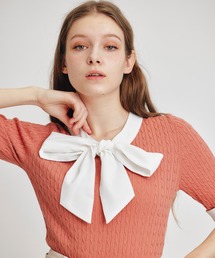 REDYAZEL（レディアゼル）の「ケーブルリボンタイハーフスリーブニットプルオーバー（ニット/セーター）」