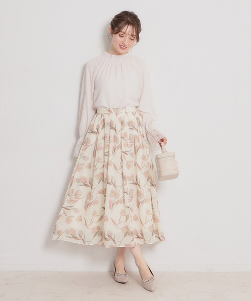 couture brooch（クチュールブローチ）の「【洗える】チューリップ柄スカート（スカート・レディース・ネイビー/オフホワイト・36/42/40/38）」の20枚目の写真