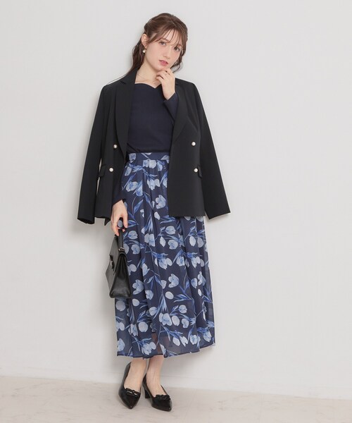 couture brooch（クチュールブローチ）の「【洗える】チューリップ柄スカート（スカート・レディース・ネイビー/オフホワイト・36/42/40/38）」の22枚目の写真
