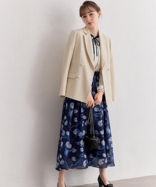 couture brooch（クチュールブローチ）の「【洗える】チューリップ柄スカート（スカート・レディース・ネイビー/オフホワイト・36/42/40/38）」の4枚目の写真