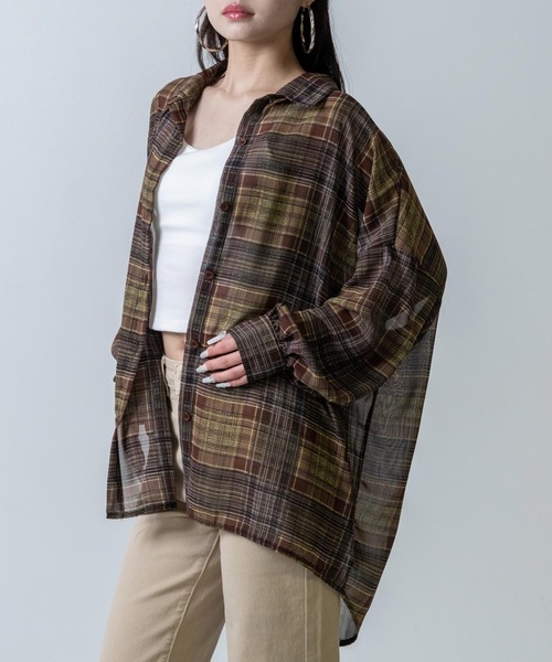 ANAP（アナップ）の「チェック シアー シャツ ブラウス（シャツ/ブラウス・レディース・ブラック/ブルー/ホワイト/ブラウン・F）」の3枚目の写真