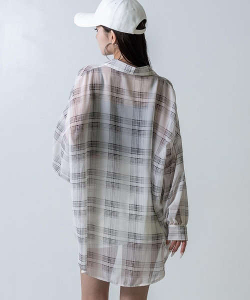 ANAP（アナップ）の「チェック シアー シャツ ブラウス（シャツ/ブラウス・レディース・ブラック/ブルー/ホワイト/ブラウン・F）」の6枚目の写真