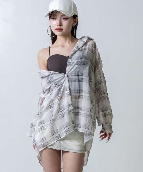 ANAP（アナップ）の「チェック シアー シャツ ブラウス（シャツ/ブラウス・レディース・ブラック/ブルー/ホワイト/ブラウン・F）」の8枚目の写真