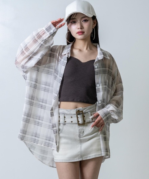 ANAP（アナップ）の「チェック シアー シャツ ブラウス（シャツ/ブラウス・レディース・ブラック/ブルー/ホワイト/ブラウン・F）」の7枚目の写真