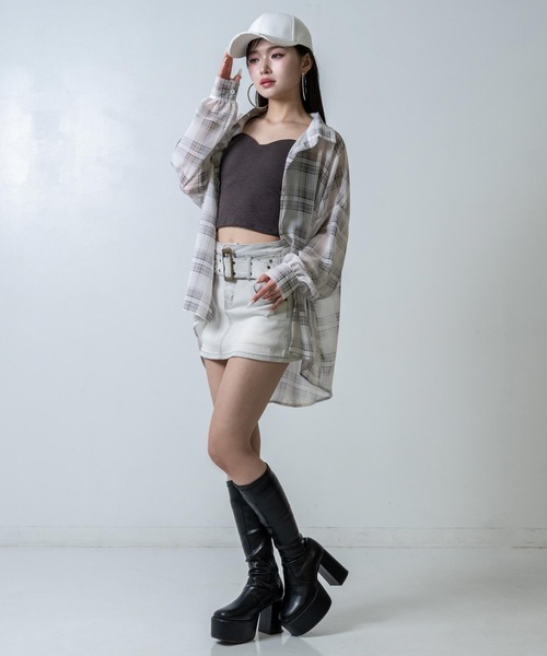 ANAP（アナップ）の「チェック シアー シャツ ブラウス（シャツ/ブラウス・レディース・ブラック/ブルー/ホワイト/ブラウン・F）」の5枚目の写真