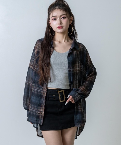 ANAP（アナップ）の「チェック シアー シャツ ブラウス（シャツ/ブラウス・レディース・ブラック/ブルー/ホワイト/ブラウン・F）」の18枚目の写真