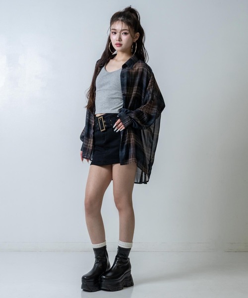 ANAP（アナップ）の「チェック シアー シャツ ブラウス（シャツ/ブラウス・レディース・ブラック/ブルー/ホワイト/ブラウン・F）」の17枚目の写真