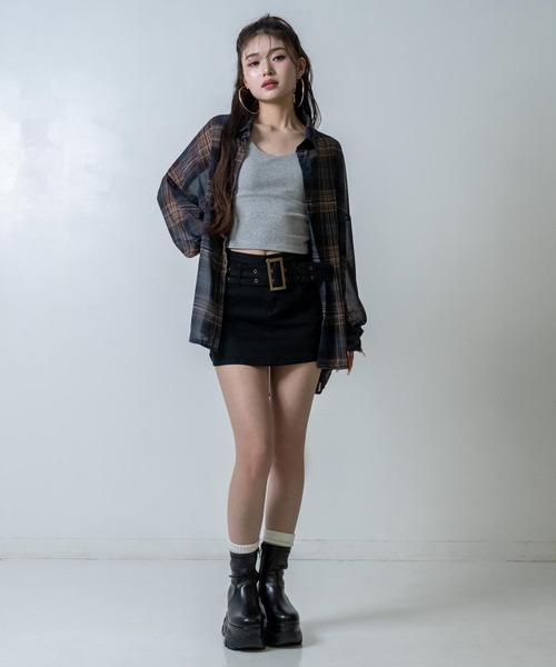 ANAP（アナップ）の「チェック シアー シャツ ブラウス（シャツ/ブラウス・レディース・ブラック/ブルー/ホワイト/ブラウン・F）」の16枚目の写真