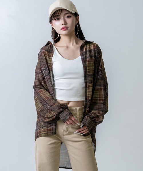 ANAP（アナップ）の「チェック シアー シャツ ブラウス（シャツ/ブラウス・レディース・ブラック/ブルー/ホワイト/ブラウン・F）」の22枚目の写真