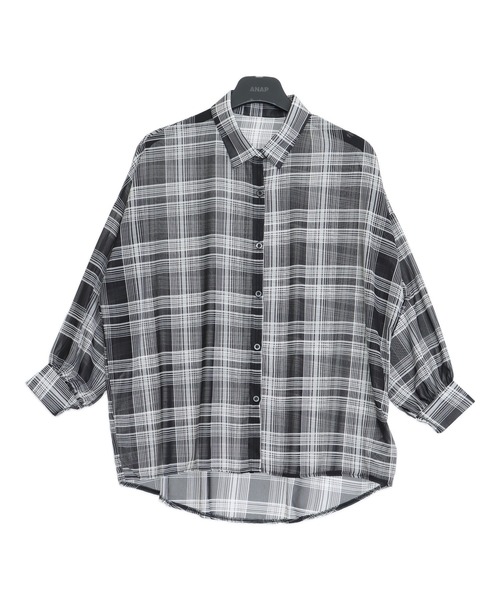 ANAP（アナップ）の「チェック シアー シャツ ブラウス（シャツ/ブラウス・レディース・ブラック/ブルー/ホワイト/ブラウン・F）」の15枚目の写真