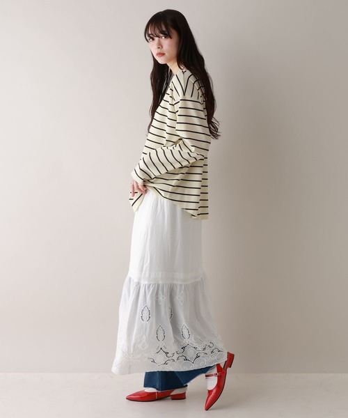 RAGEBLUE(レイジブルー)の「前後2WAY/ワッフルボーダープルオーバー(Tシャツ/カットソー・レディース・ホワイト/ブラック・FREE)」の4枚目の写真