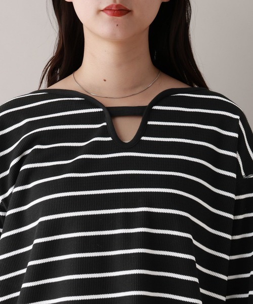 RAGEBLUE(レイジブルー)の「前後2WAY/ワッフルボーダープルオーバー(Tシャツ/カットソー・レディース・ホワイト/ブラック・FREE)」の14枚目の写真