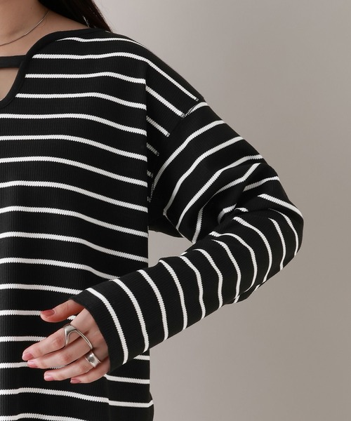 RAGEBLUE(レイジブルー)の「前後2WAY/ワッフルボーダープルオーバー(Tシャツ/カットソー・レディース・ホワイト/ブラック・FREE)」の15枚目の写真