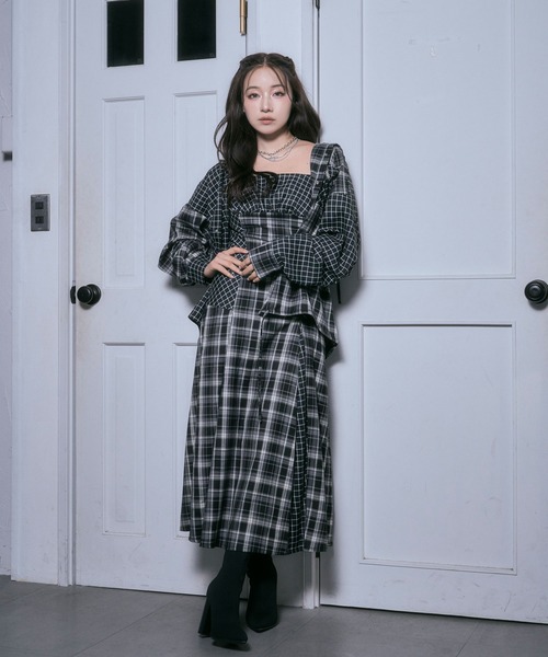 ANDGEEBEE（アンジービー）の「ドッキングチェックキャミワンピ（ワンピース・レディース・ネイビー/ブラック・FREE）」の9枚目の写真