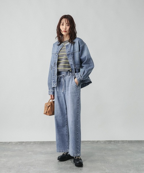 GLOBAL WORK(グローバルワーク)の「GOODデニムイージー綿麻パンツ/634610(デニムパンツ・レディース・サックスブルー/ブルー/ダークブラウン・X-SMALL/MEDIUM/SMALL/LARGE)」の4枚目の写真