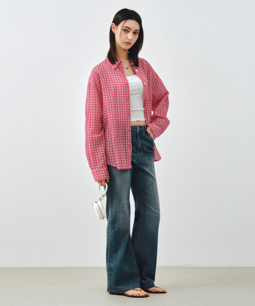 MONGDOL(モンドル)の「チェックシアサッカーオーバーサイズシャツレッドMDSH019CHECKRED(シャツ/ブラウス・レディース・その他・F)」の12枚目の写真