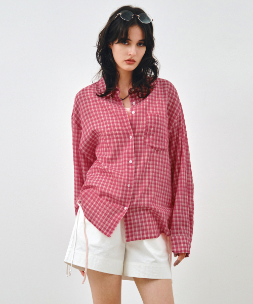 MONGDOL(モンドル)の「チェックシアサッカーオーバーサイズシャツレッドMDSH019CHECKRED(シャツ/ブラウス・レディース・その他・F)」の14枚目の写真
