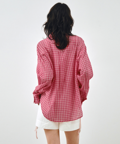 MONGDOL(モンドル)の「チェックシアサッカーオーバーサイズシャツレッドMDSH019CHECKRED(シャツ/ブラウス・レディース・その他・F)」の15枚目の写真