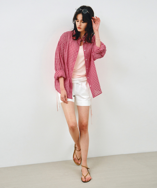 MONGDOL(モンドル)の「チェックシアサッカーオーバーサイズシャツレッドMDSH019CHECKRED(シャツ/ブラウス・レディース・その他・F)」の6枚目の写真