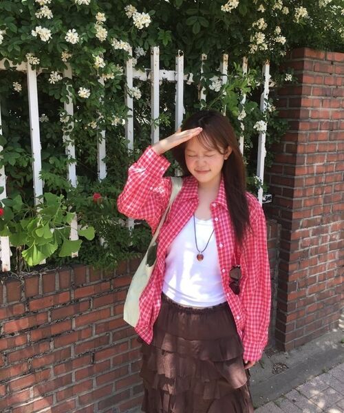 MONGDOL(モンドル)の「チェックシアサッカーオーバーサイズシャツレッドMDSH019CHECKRED(シャツ/ブラウス・レディース・その他・F)」の3枚目の写真