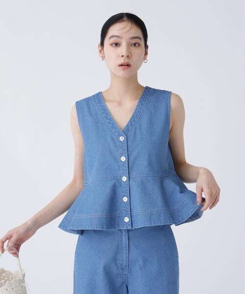 NAVYNAVY（ネイビーネイビー）の「【ユーティリティ】COOL MAX(R)接触冷感デニムセットアップ ブラウス（シャツ/ブラウス・レディース・ブルー/ネイビー・FREE）」の6枚目の写真