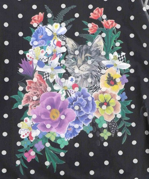 ScoLar（スカラー）の「ScoLar(スカラー) ドットチュール重ね花ネコ柄Tシャツ（Tシャツ/カットソー・レディース・オフホワイト/ブラック/パープル・MEDIUM）」の13枚目の写真