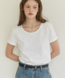ロゴシルキーUネックTシャツ - ホワイト