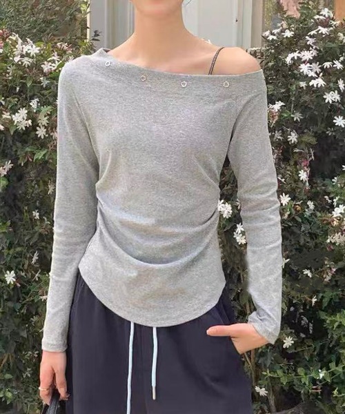 MEMECLE（メメクル）の「【 MEMECLE / メメクル 】アイレットワンショルダートップス（Tシャツ/カットソー・レディース・ライトブルー/ブラック/ホワイト/ライトグレー・FREE）」の11枚目の写真