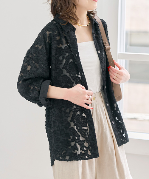 Spick & Span(スピックアンドスパン)の「《WEB限定 / 追加2》シアージャガードシャツ(シャツ/ブラウス・レディース・ブラック/アイボリー・FREE)」の9枚目の写真