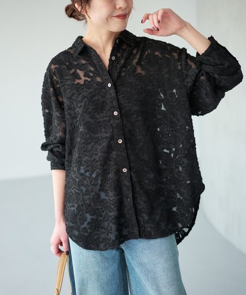 Spick & Span(スピックアンドスパン)の「《WEB限定 / 追加2》シアージャガードシャツ(シャツ/ブラウス・レディース・ブラック/アイボリー・FREE)」の13枚目の写真