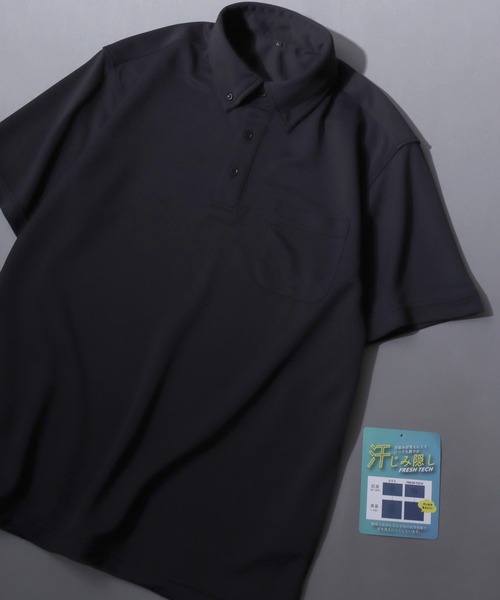 ANPAS(アンパス)の「Sweat-Concealing Polo Shirt / フレッシュテック 汗染み防止カノコポロシャツ 汗隠し/透けにくい/UV対策/接触冷感/ドライ メンズ ビジカジ(ポロシャツ・メンズ・グレー/ブラック/ネイビー/ホワイト・LL/L/M)」の3枚目の写真