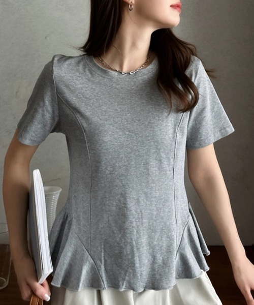 Eclat one(エクラワン)の「【Eclat one】コンパクト ペプラム クルーネック カットソー(Tシャツ/カットソー・レディース・グレー/ブラック/アイボリー・FREE)」の14枚目の写真