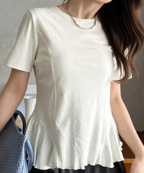 Eclat one(エクラワン)の「【Eclat one】コンパクト ペプラム クルーネック カットソー(Tシャツ/カットソー・レディース・グレー/ブラック/アイボリー・FREE)」の4枚目の写真