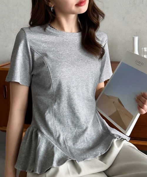 Eclat one(エクラワン)の「【Eclat one】コンパクト ペプラム クルーネック カットソー(Tシャツ/カットソー・レディース・グレー/ブラック/アイボリー・FREE)」の15枚目の写真