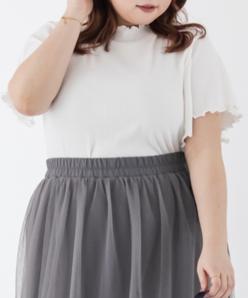 CLETTE（クレット）の「CLETTEオリジナルプチハイネックフレア袖カットソー（Tシャツ/カットソー・レディース・ブラック/レッド系その他/ホワイト系その他/ホワイト・4L/3L/LL）」の2枚目の写真