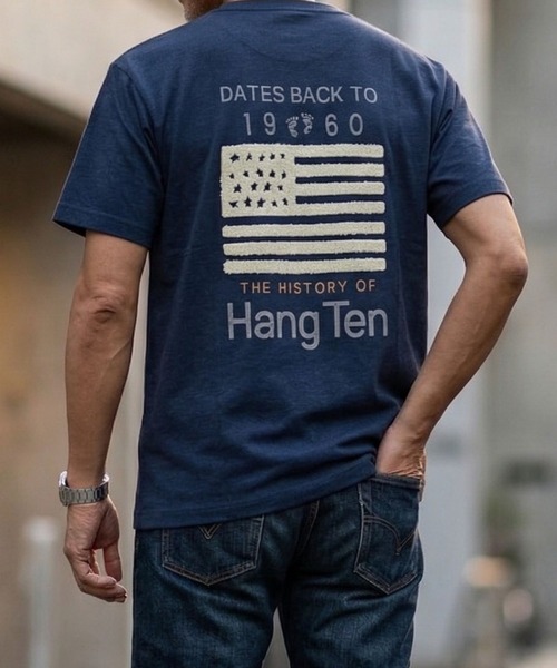 HANGTEN（ハンテン）の「【HANGTEN/ハンテン】スラブ天竺バックサガラ刺繍Ｔシャツ/バックデザイン アメリカン サーフ カジュアル（Tシャツ/カットソー・メンズ・アイボリー/ピンク/ネイビー・MEDIUM/X-LARGE/LARGE）」の2枚目の写真