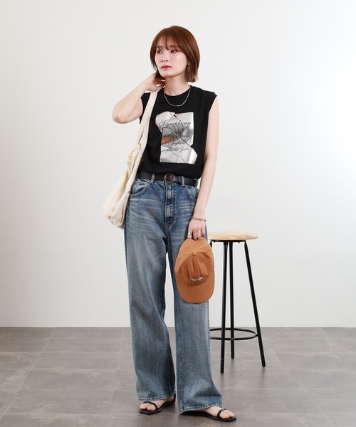 A.N.L（エーエヌエル　レーベル）の「A.N.L 箔プリントノースリーブカットソー（Tシャツ/カットソー・レディース・オフホワイト/ブラック/モカ・38）」の5枚目の写真
