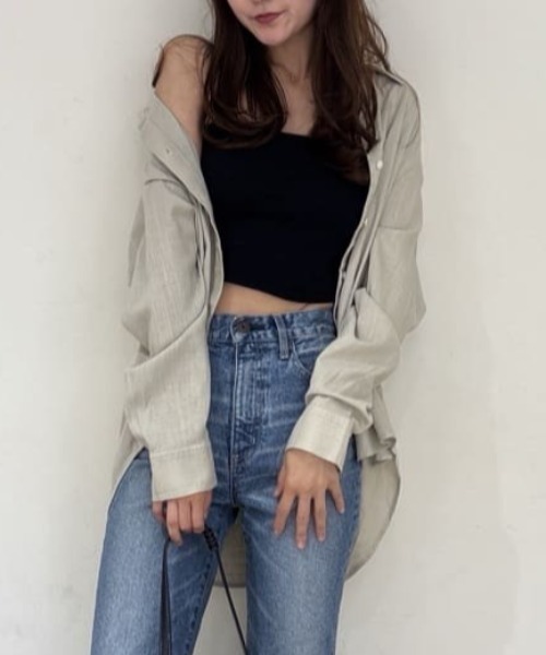 MOUSSY(マウジー)の「LINEN BLEND BASIC シャツ(シャツ/ブラウス・レディース・ホワイト/ベージュ/ネイビー・FREE)」の9枚目の写真