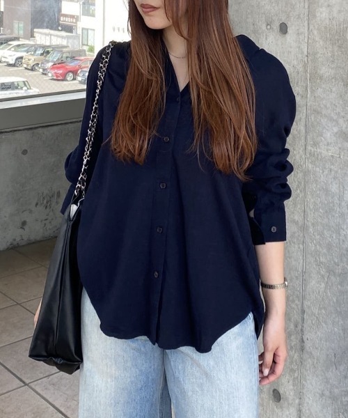MOUSSY(マウジー)の「LINEN BLEND BASIC シャツ(シャツ/ブラウス・レディース・ホワイト/ベージュ/ネイビー・FREE)」の12枚目の写真