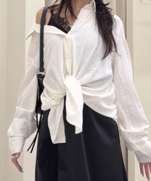MOUSSY(マウジー)の「LINEN BLEND BASIC シャツ(シャツ/ブラウス・レディース・ホワイト/ベージュ/ネイビー・FREE)」の13枚目の写真