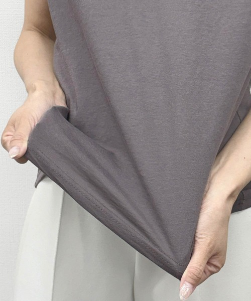 LOWO(ロワ)の「抜群の伸縮性!Vネックフレンチスリーブカットソー(Tシャツ/カットソー・レディース・ホワイト/モカ/ベージュ/グレー/ブラック・FREE)」の6枚目の写真