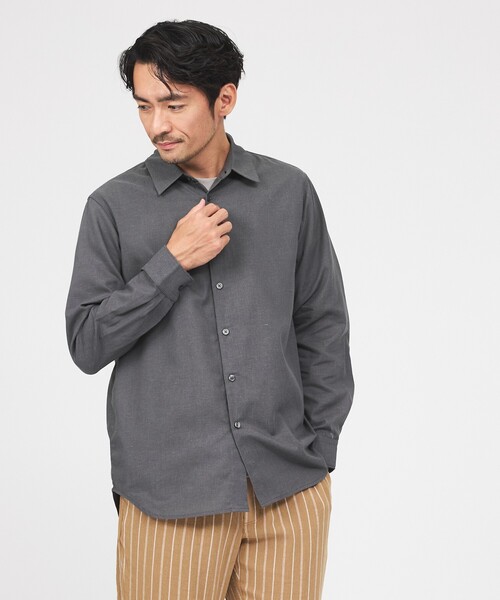 ABAHOUSE GRAY（アバハウスグレイ）の「【リネンブレンド】ライトウェイト 長袖シャツ（シャツ/ブラウス・メンズ・グレイッシュベージュ/サックスブルー/モスグリーン/ホワイト/チャコールグレー・50/48/46）」の3枚目の写真