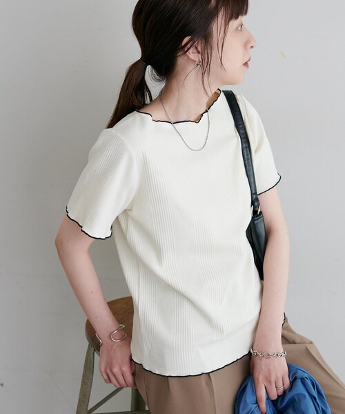 DISCOAT(ディスコート)の「ランダムリブメロープルオーバー(Tシャツ/カットソー・レディース・オレンジ/モカ/ネイビー/ホワイト/ホワイト系その他/アイボリー/ブラック/ブラック系その他・FREE)」の1枚目の写真