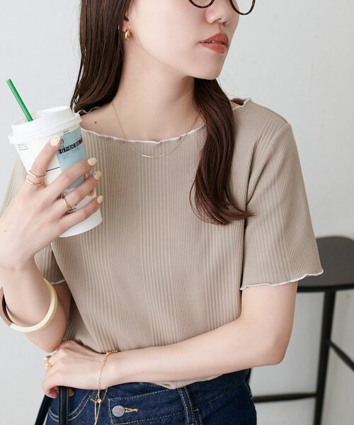 DISCOAT(ディスコート)の「ランダムリブメロープルオーバー(Tシャツ/カットソー・レディース・オレンジ/モカ/ネイビー/ホワイト/ホワイト系その他/アイボリー/ブラック/ブラック系その他・FREE)」の6枚目の写真