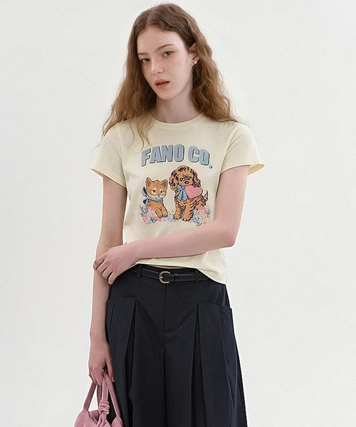 Fano Studios(ファノ ストゥディオズ)の「ラウンドネック 犬猫モチーフ グラフィックTシャツ FX26S378【Fano Studios】【2026SS】(Tシャツ/カットソー・レディース・ライトイエロー・S/M/L)」の4枚目の写真